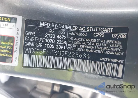 2009 Mercedes-Benz C 300 Luxury 4Matic/Sport 4Matic from USA, damaged, VIN WDDGF81X39F225634